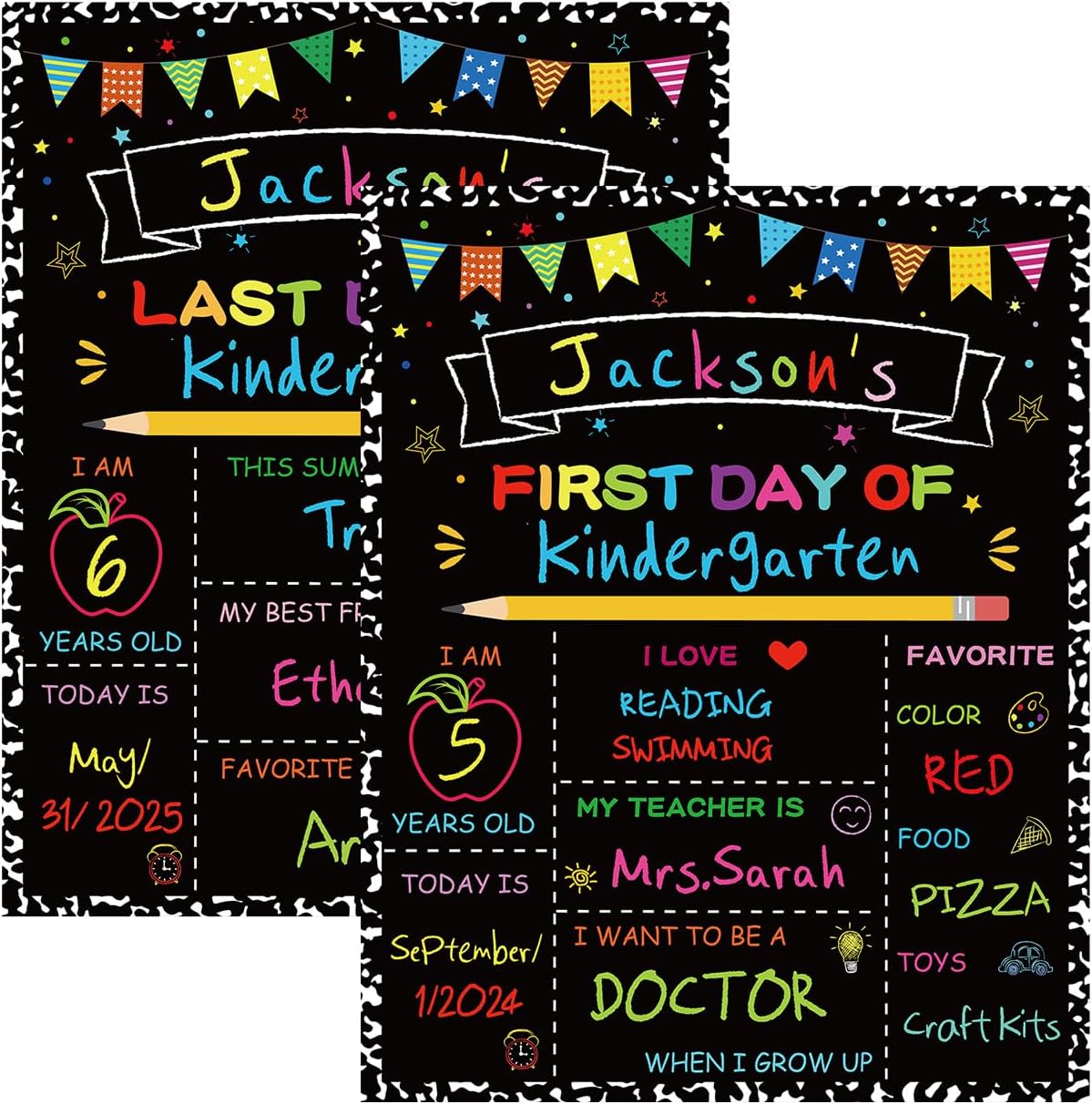 YQUQWN First Day and Last Day of Board First Day of School Sign Double Sided Back to School Board with Marble Border Kindergarten Preschool 1st Grade Supplies Chalkboard for Kids Boys Girls