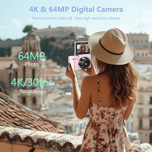 Vista 2 de Cámara digital 4K para fotografía, cámara de vlogging de 64 MP para YouTube con pantalla abatible de 180 ° de 3 pulgadas, zoom digital 18X y cámara