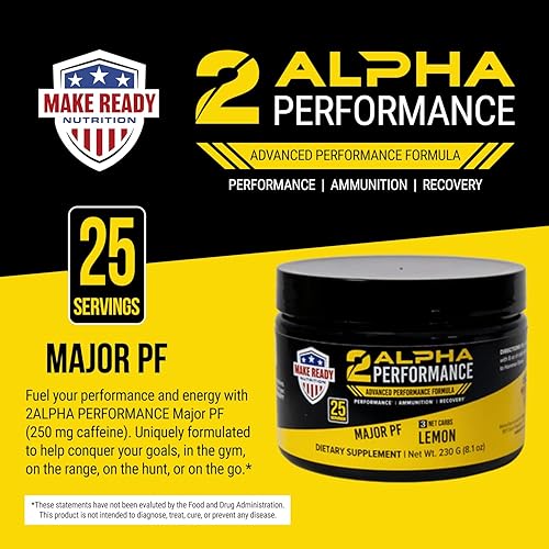 Miniatura 3 de 2ALPHA Performance Lemon -8.11 oz  Bebida energética en polvo (250 mg de cafeína) con L-glutamina, vitamina C, vitamina B12 y calcio