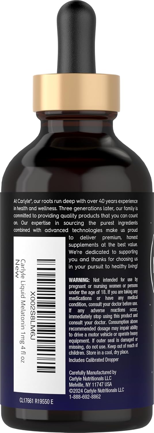Carlyle Melatonin Liquid 1mg | 4 fl oz Drops | Berry Flavor image 3