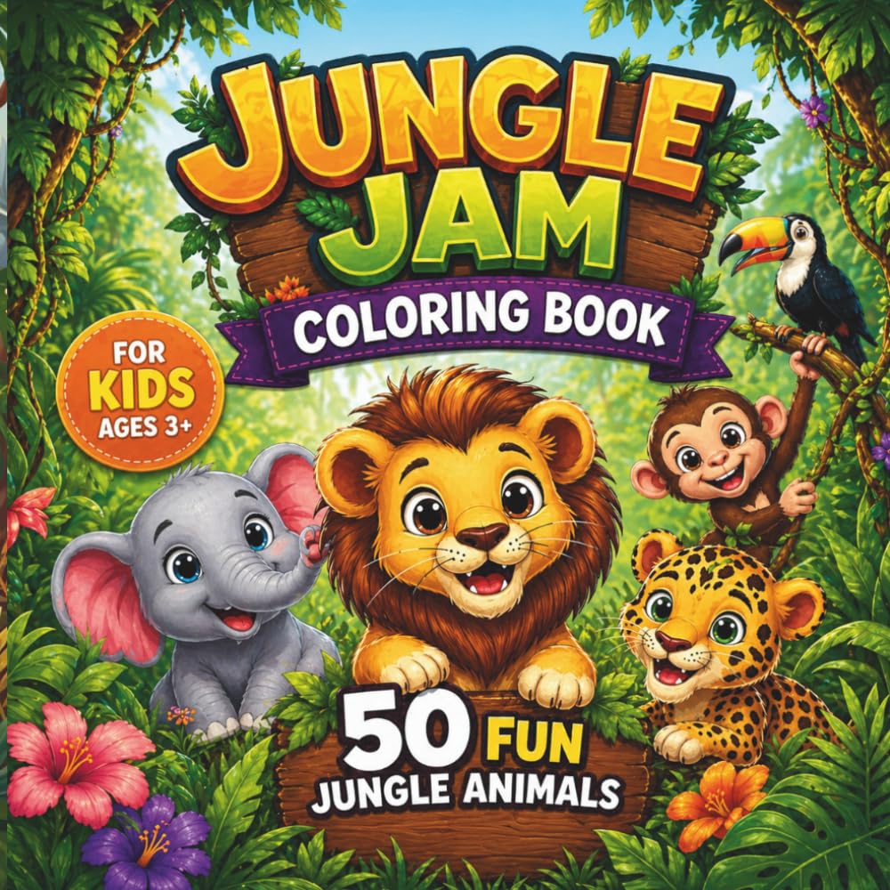 Jungle Jam Coloring Book: 50 Fun Jungle Animals to Color