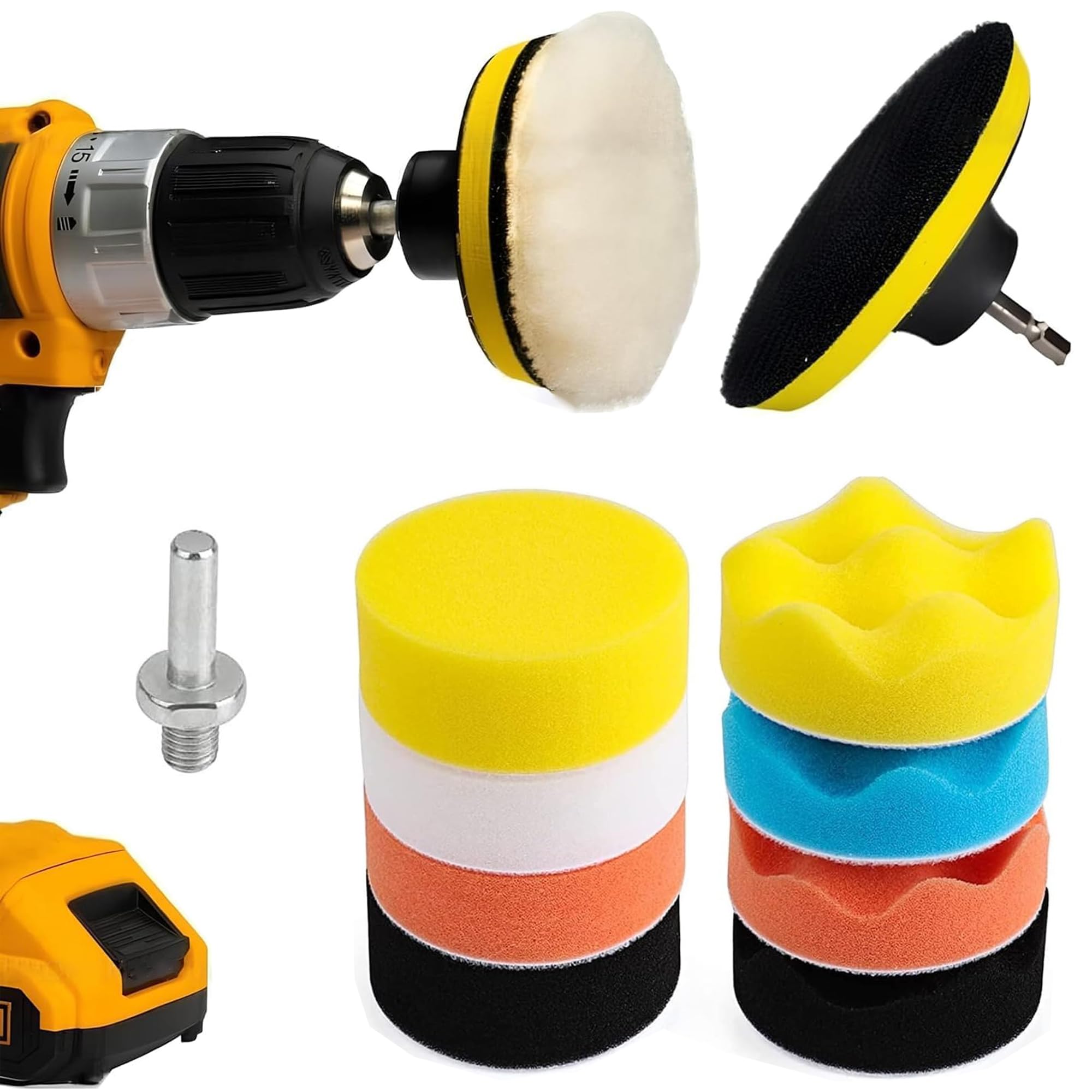 bellox enterprise BELLOX Premium 3Inch 11Pcs Cars Polishing Pads Sponge and Woolen Polishing Waxing Buffing Pads Kits,Car Foam Drill Buffing Pad, Polishing Pads Kit for Car Polishing, Waxing-picture-24