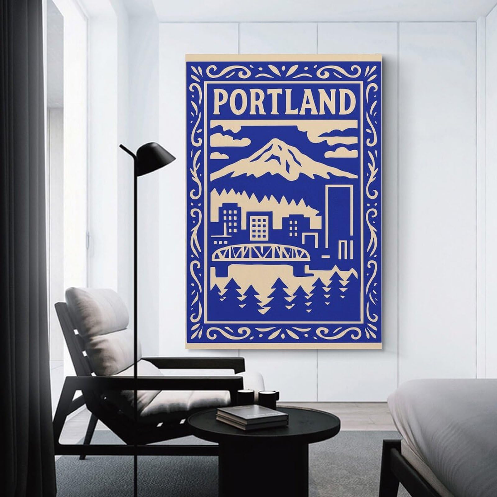Junmoney Portland Cityscape with Mountain Wall Picture Print 24x36inch(60x90cm), for Picture Wall Styling in Lounge Or Bedroom, Ideal for Building A Coordinated Art Wall