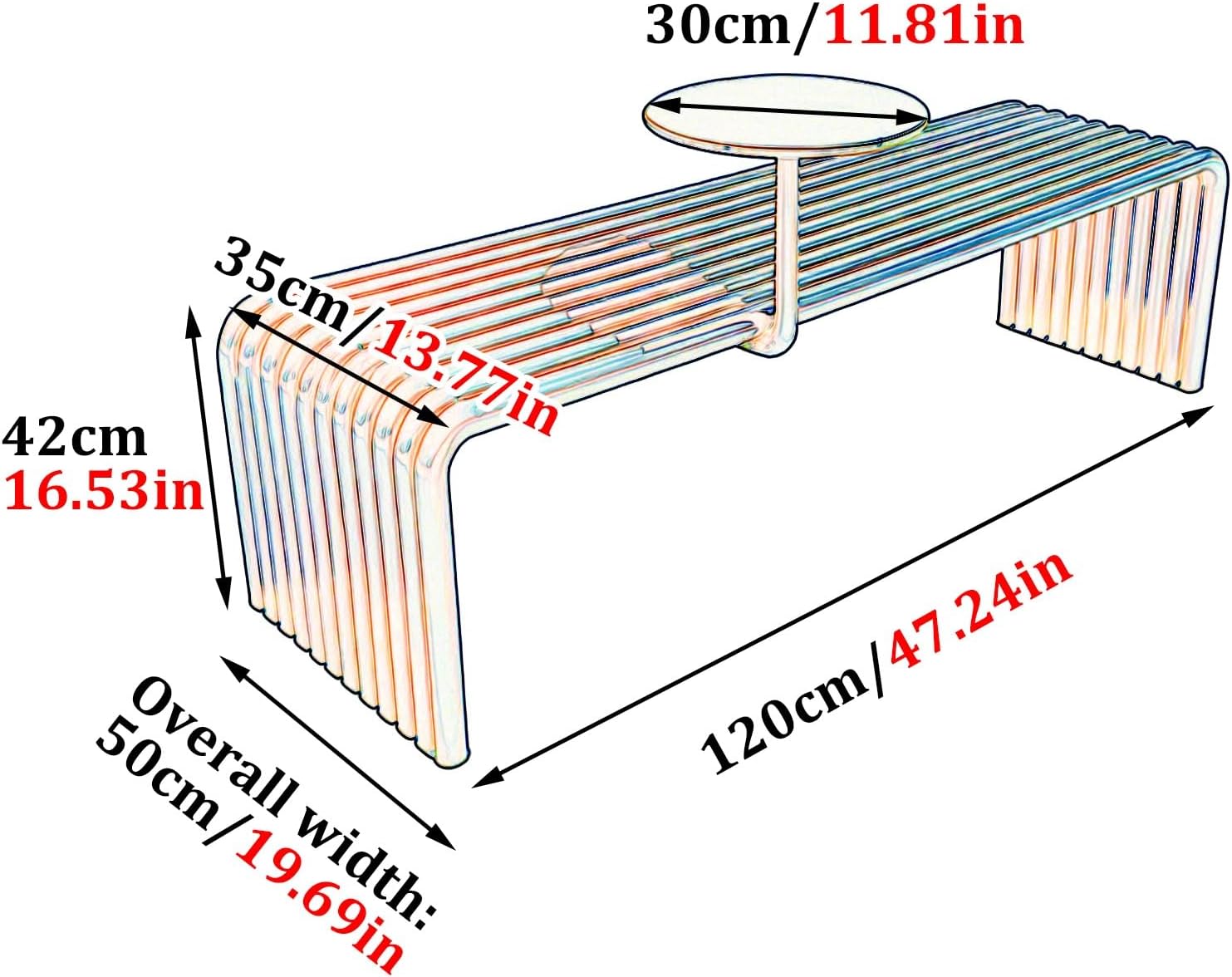 Modern Heavy-Duty Du Metal Outdoor Bench with Side Table - Weatherproof Patio Seating for Parks, Restaurants, and Malls - 1100 lb Load Capacity (Gray)