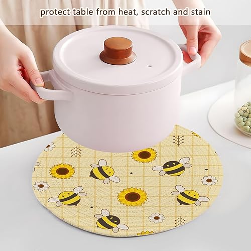 Miniatura 5 de 3 Pcs Trivet Pot Holder Cute Bee Sunflower for Hot Pots and Pans 15in Cotton Thread Weave Hot Bowl Holder for Microwave Stove Halloween Decor