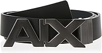 Armani Exchange Men's Leather Wide Logo Belt Buckle - Premium AX Signature Adjustable Accessory