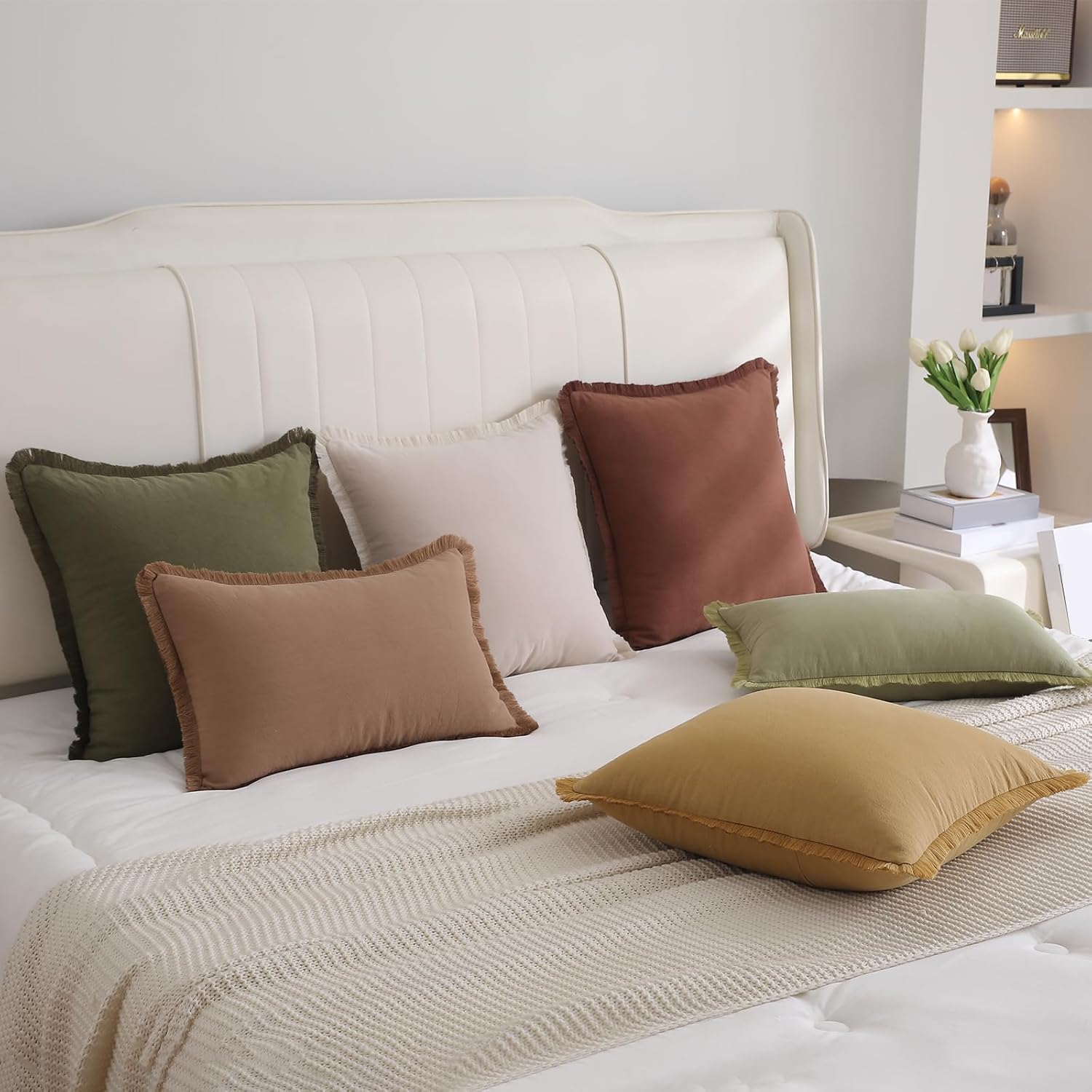 Set of 2 Square Pillow Covers, 26x26 Cotton Throw Pillow Cover with Fringe Tassel, Decorative Boho Pillow Covers Cozy Pillowcases for Couch Sofa Bed Living Room Bedroom Farmhouse Home Decor Accents