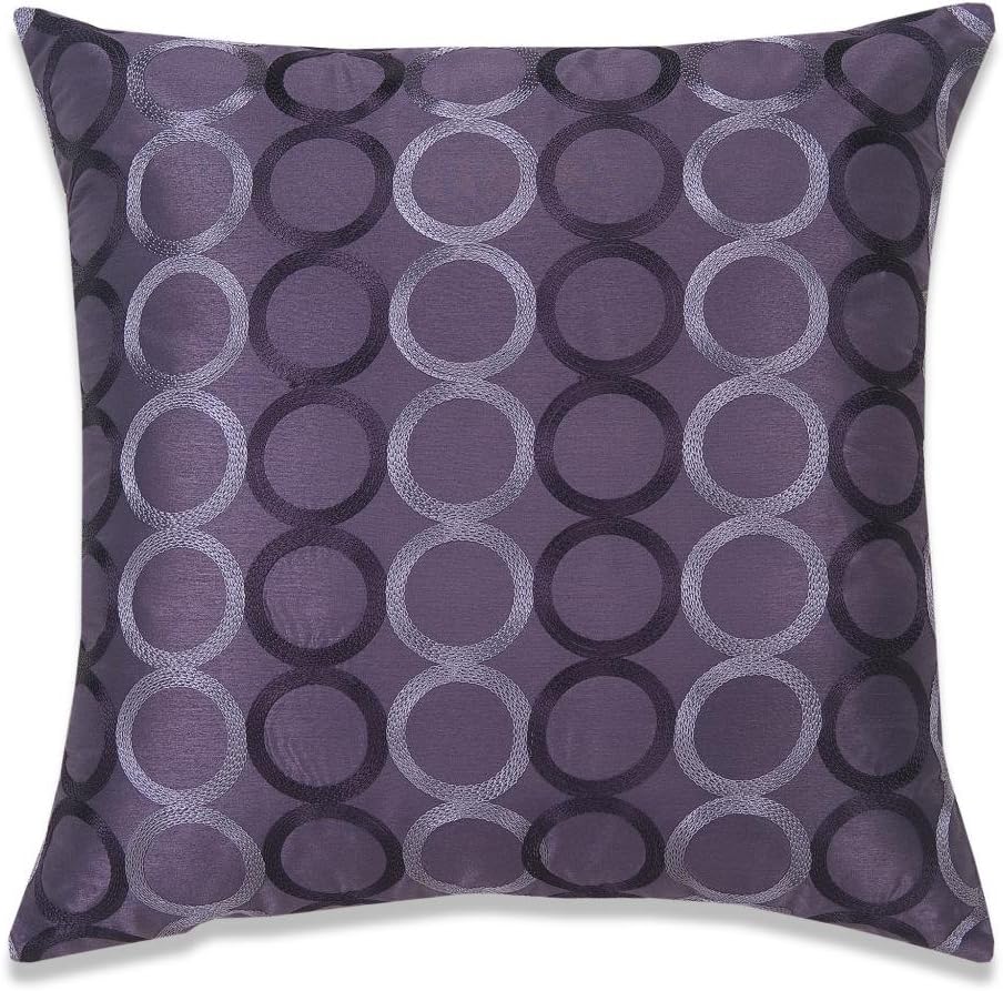 CaliTime Faux Silk Throw Pillow Cover Case for Couch Sofa Home Decor Two-Tone Circles Rings Geometric Chain Embroidered 18 X 18 Inches Purple