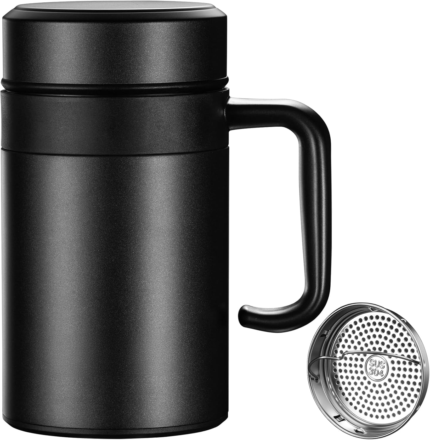 Insulated Water Bottle 17oz, Stainless Steel Travel Coffee Mug, Travel Mugs Insulated for Hot and Cold, Vacuum-Insulated Coffee Tumbler Indoor/Outdoor (Black)