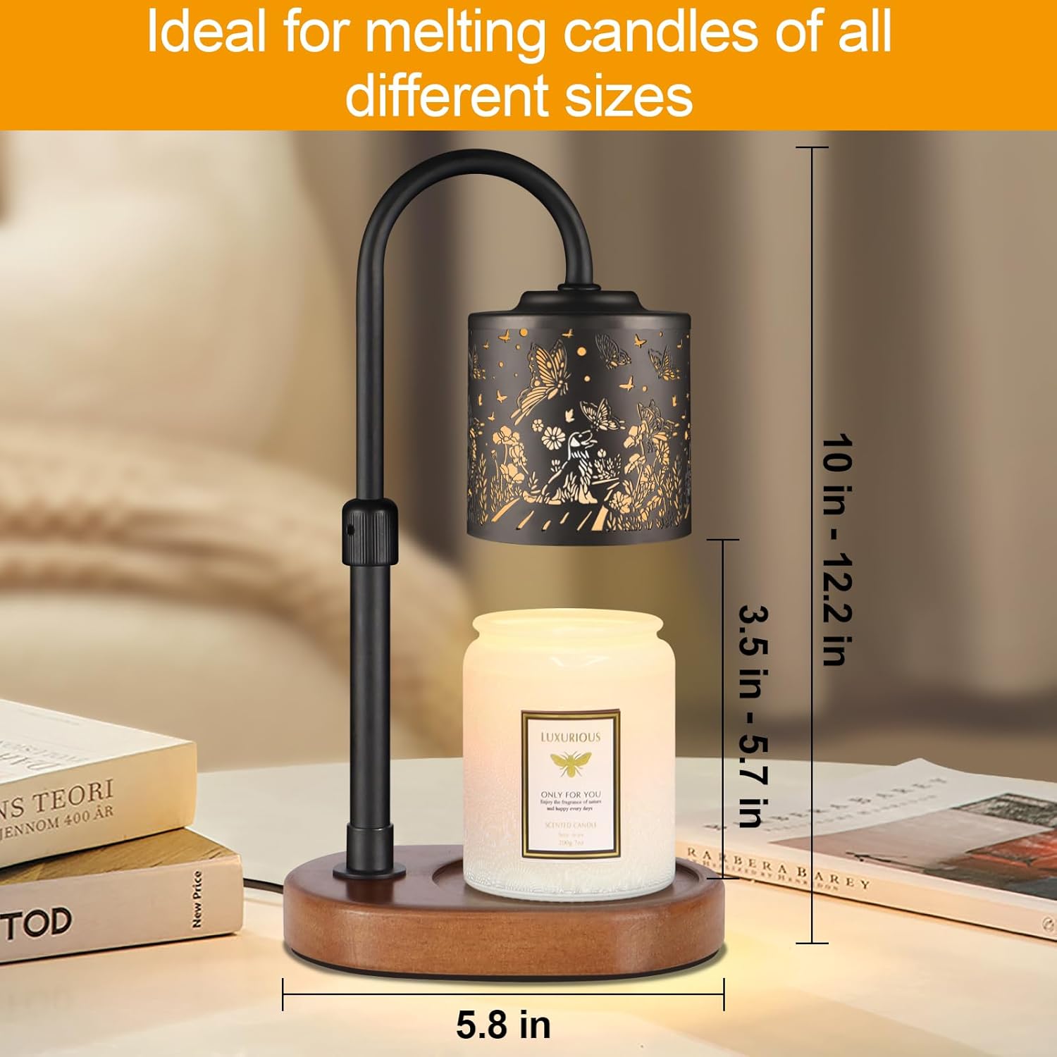 Dimmable Candle Warmer Lamp with Timer Adjustable Height for Scented Jar Candles Electric Candle Wax Melt Warmer for Home Decor Christmas Birthday Gifts for Women Mom(Butterfly+Dog) - Image 4