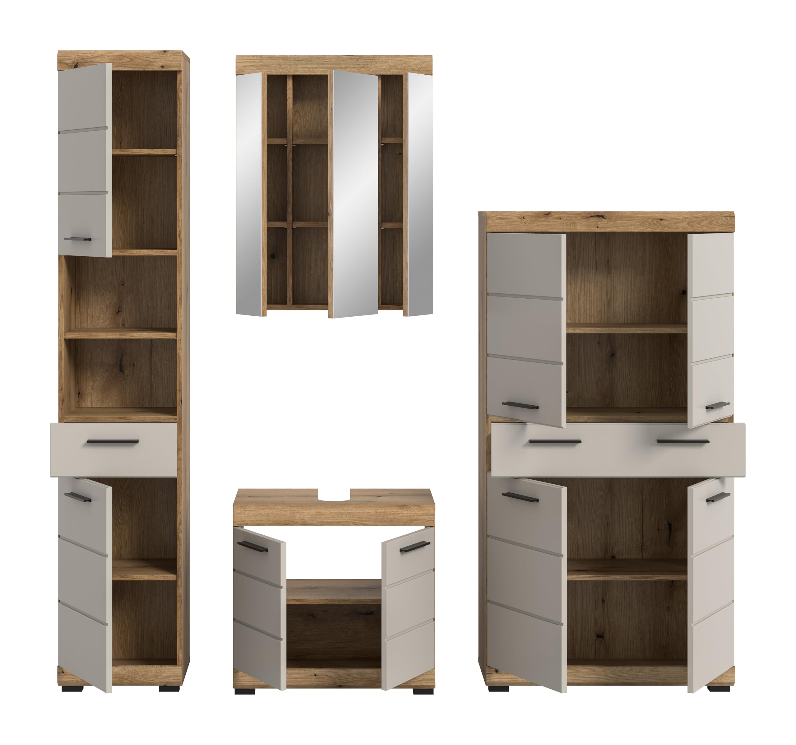 xonox.home – Badkombination Scout 201x191x34 cm in Evoak Oak und Kaschmir Nachbildung matt – Geräumiges Badmöbel-Set mit eleganter Farbgebung – edel – Bild 3