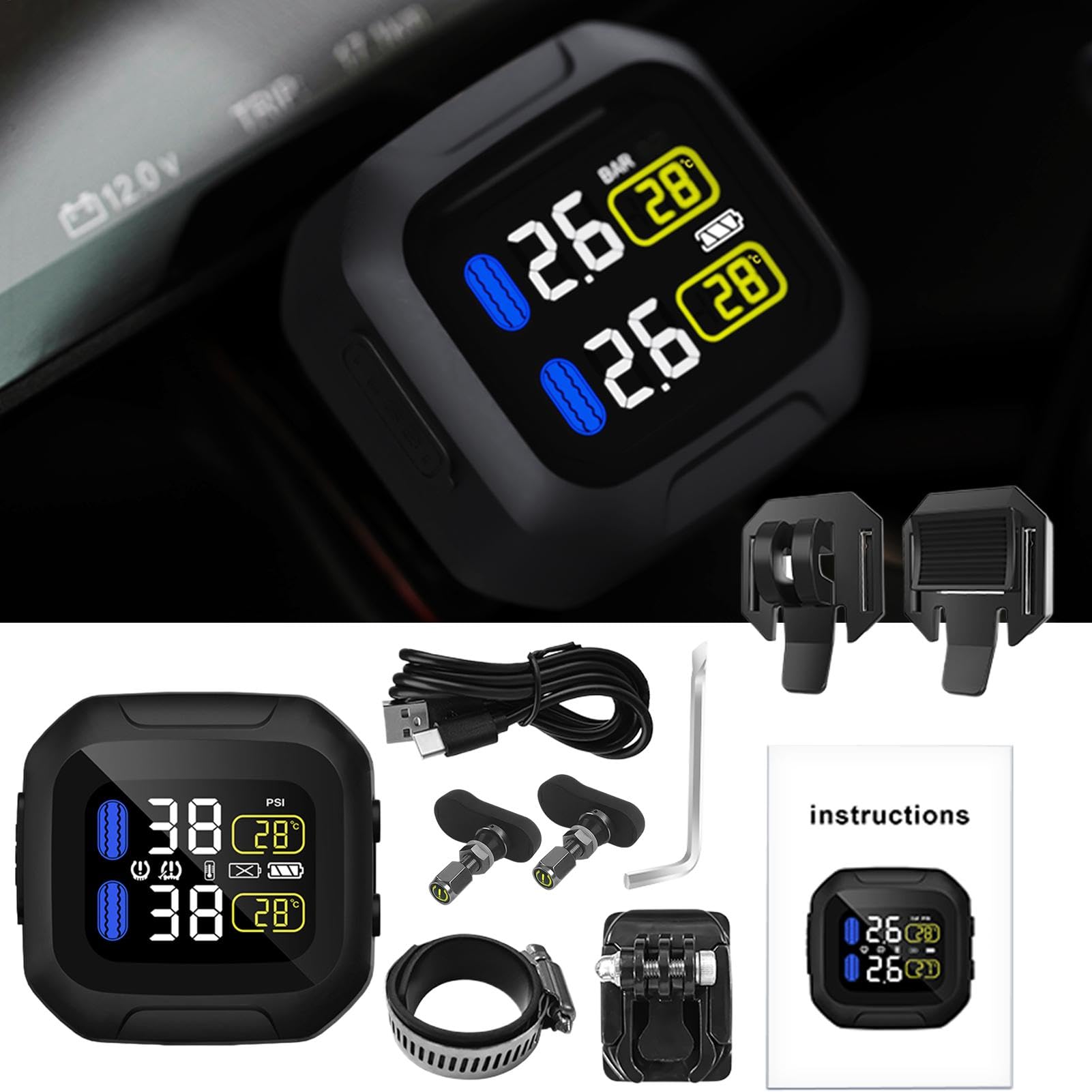 Di Monitoraggio Della Pressione Dei Pneumatici Solare, Di Monitoraggio Della Pressione Dei Pneumatici Per Moto, Di Monitoraggio Della Pressione Dei Pneumatici USB Solare | TPMS I