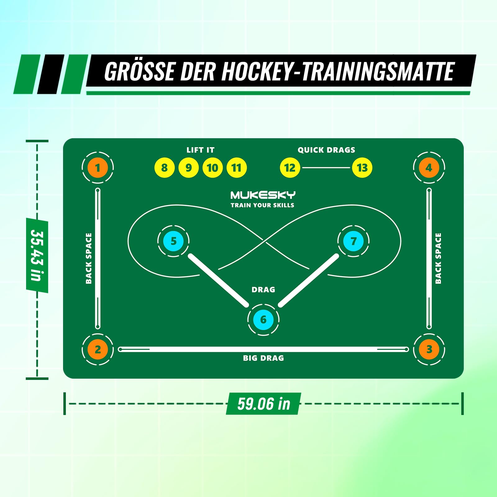 Hockey Trainingsmatte 150 x 90 cm für Stickhandling & Dribbling