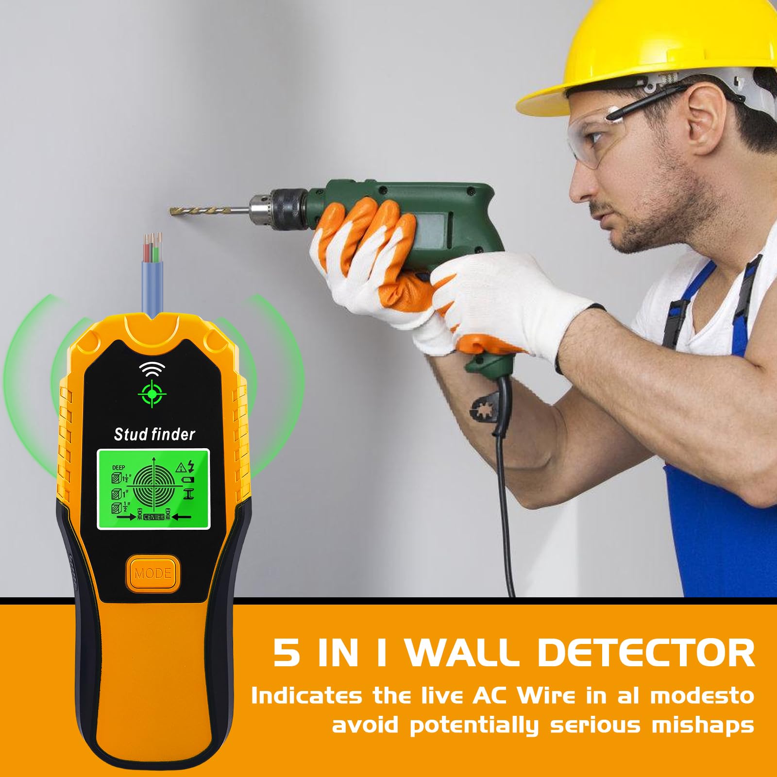 Détecteur Mural, 5 En 1 Détecteur De Métaux, Détecteur De Cable Électrique, Scanner Mural, Professional Localisateur, Détecteur De Montant Avec Ecran Lcd, Pour Bois, Fil Ac, Métal