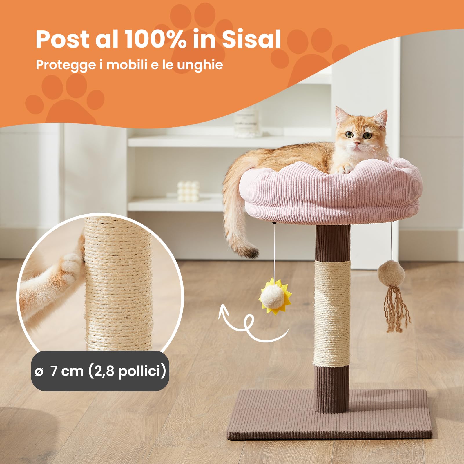 Gardner Pet 50cm Tiragraffi per Gatto, Piccolo Albero per Gattini e Gatti Interni, Rivestimento Rimovibile, Colonna in Sisal, con Giocattolo, Stabile, Marrone, Forma Semicircolare