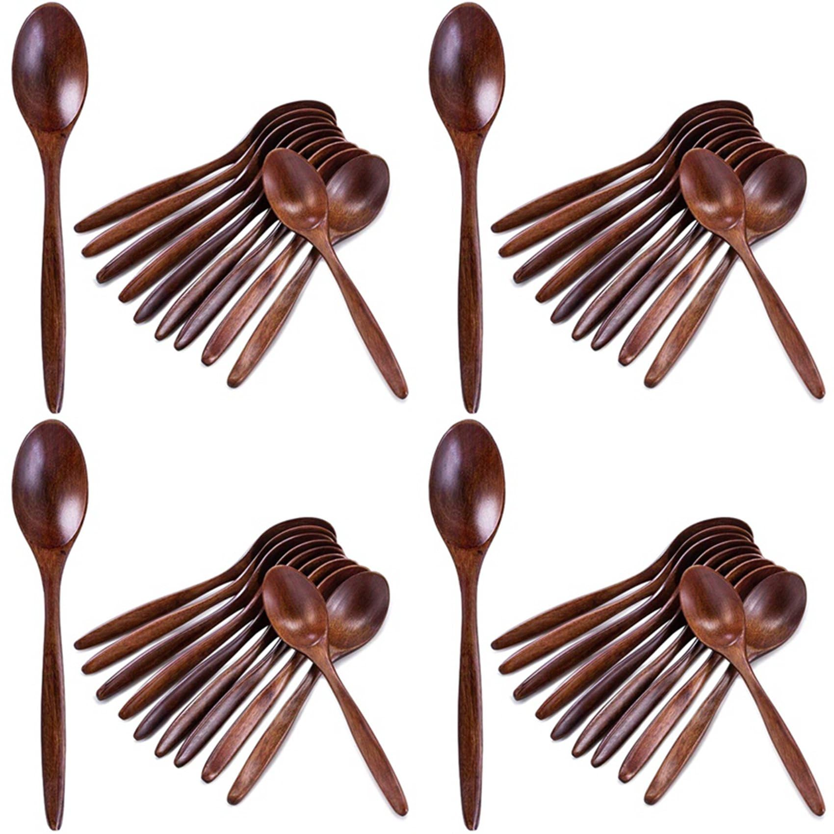 Hndhbfgrt Wooden Spoons, 40 PCS Wood Soup Spoon Set, Long Handle Natural Wood Table Spoons 7.3 Inches