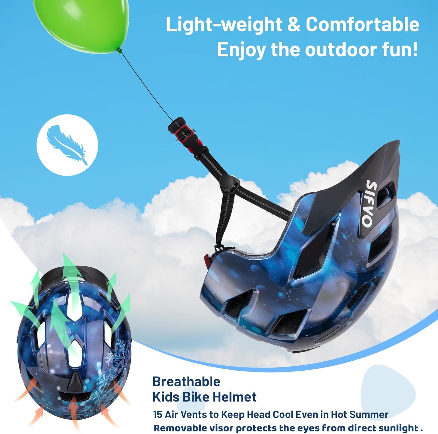 Kids Helmet, SIFVO Kids Bike Helmet Boys and Girls Bike Helmet with Cool Visor Helmet for Kids 5-14, Kids Bike Helmets Youth Bike Helmet Adjustable & Lightweight 50-57cm - Image 2