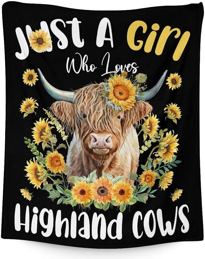Highland Cow Blanket Gifts - 50x60 Inches Cute Throw Blanket for Girls - Black Soft Fuzzy Blankets for Bed, Couch & Living Room