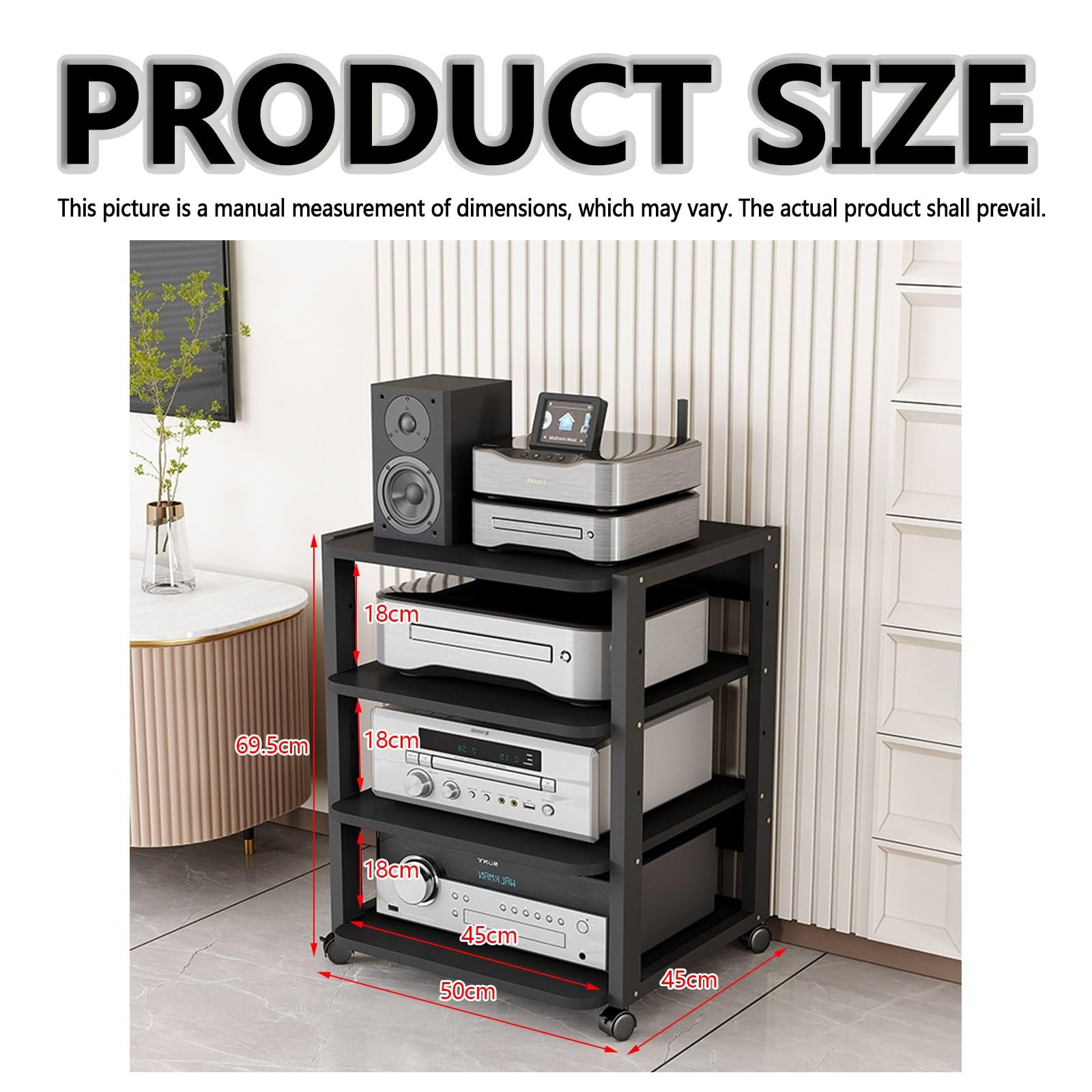 Moderno supporto audio video per camera da letto e soggiorno, scaffale multi-strato, supporto girevole con contenitore, mensola per proiettore, organizer per amplificatori.