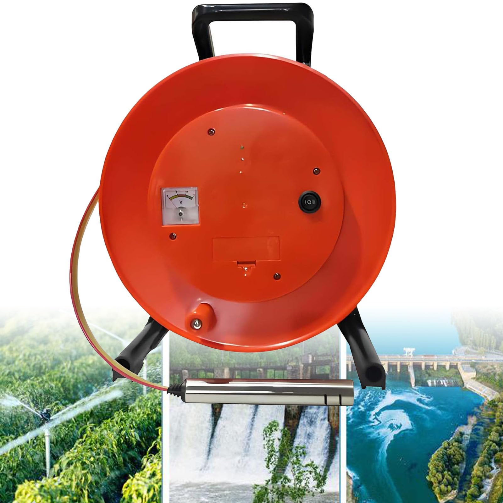 Medidor de profundidad de agua, indicador de nivel de agua, herramienta de medición con sonda fija y cinta de acero para pozos, perforaciones, depósitos y tuberías, 50 m