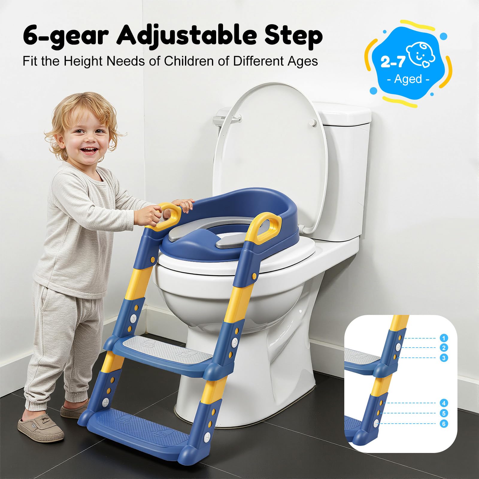 Sedile WC per bambini con scala, sedile WC regolabile in altezza per