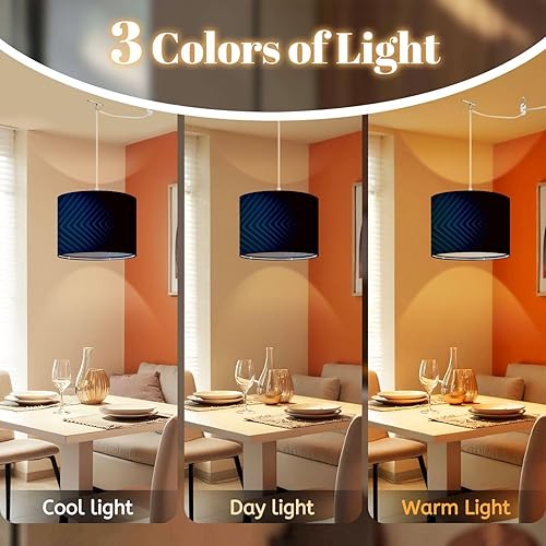 Miniatura 6 de Plug in Pendant Light Blue neon glowing arrows technology abstract Futuristic graphic design Hanging Lamp with Plug in Clear Cord Linen Lampshade