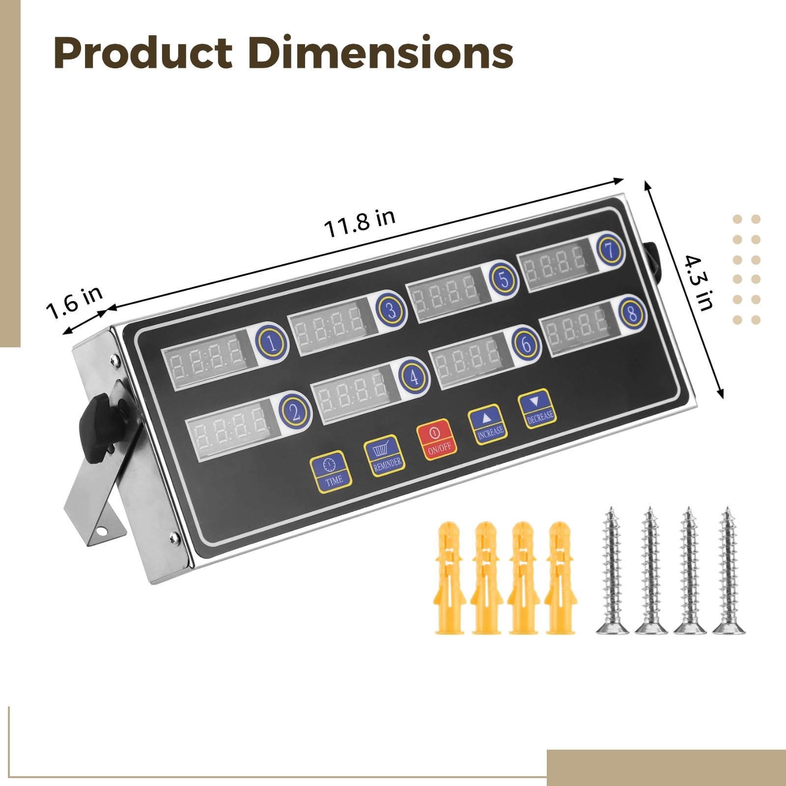 Temporizador digital de cocina de 8 canales, temporizador de cocina comercial de acero inoxidable con pantalla LED grande y alarma fuerte, cuenta regresiva precisa multitarea para restaurantes, 11.8 x