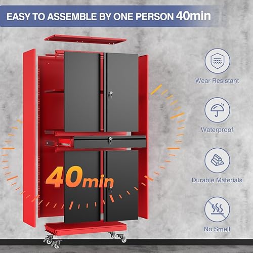Vista 127 de Gabinete de metal de 72 pulgadas, armario de almacenamiento con bloqueo con 2 puertas y 5 estantes ajustables, gabinete de herramientas de acero