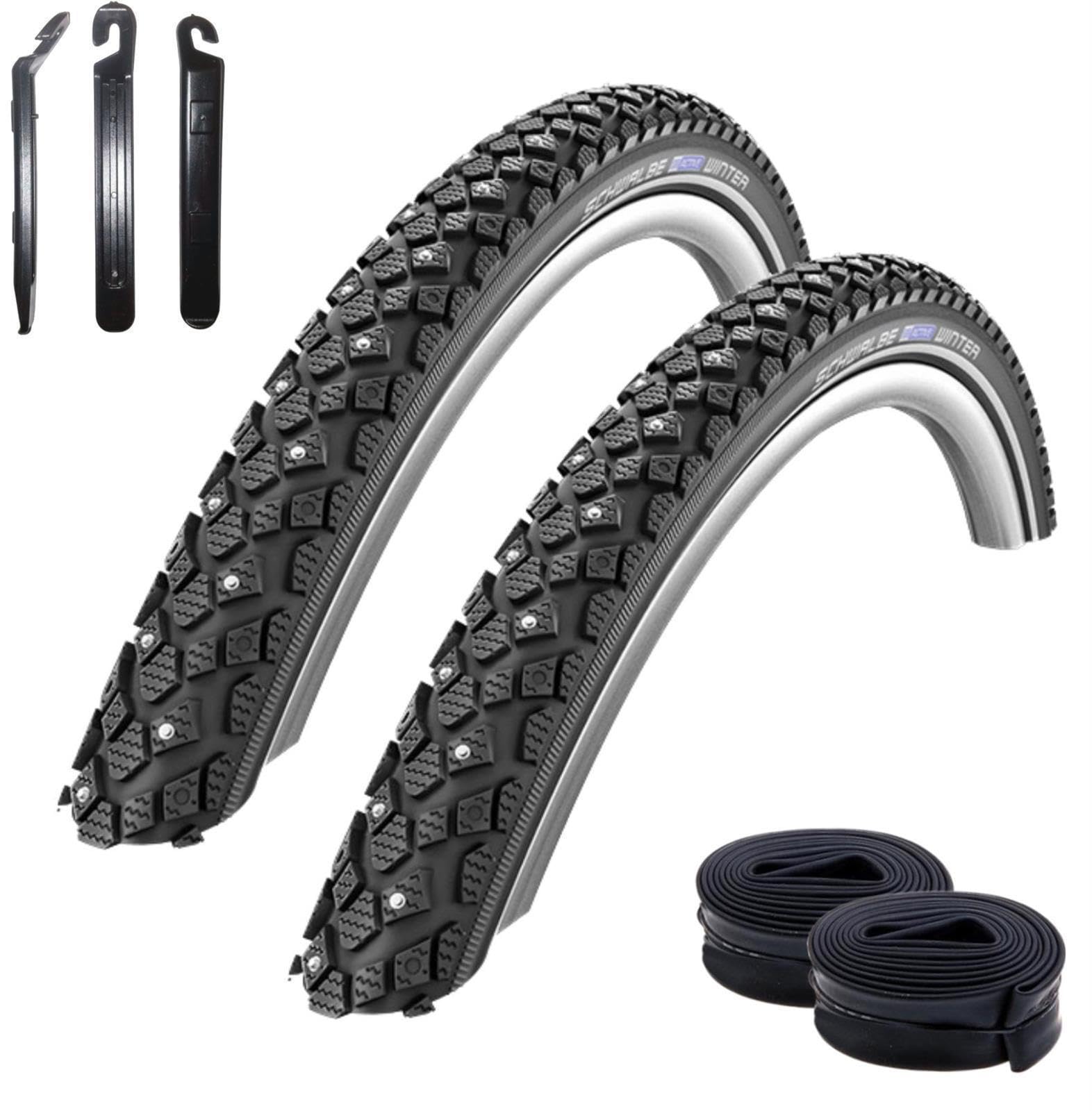 2 x Schwalbe Winter Fahrradreifen K-Guard Reflex Winterreifen 42-622 (28 x 1,60) + 2 Schwalbe AV17 Schläuche inkl. 3 Reifenheber