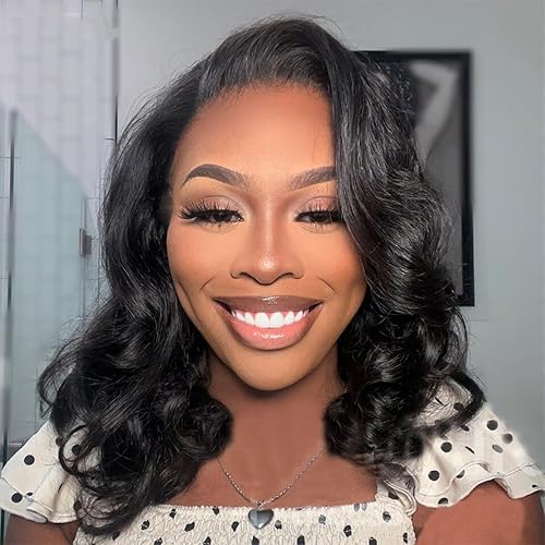 ISEE Pelucas de cabello humano con ondas oceánicas sin pegamento, precortadas con encaje HD, pelucas de cabello humano para principiantes, densidad