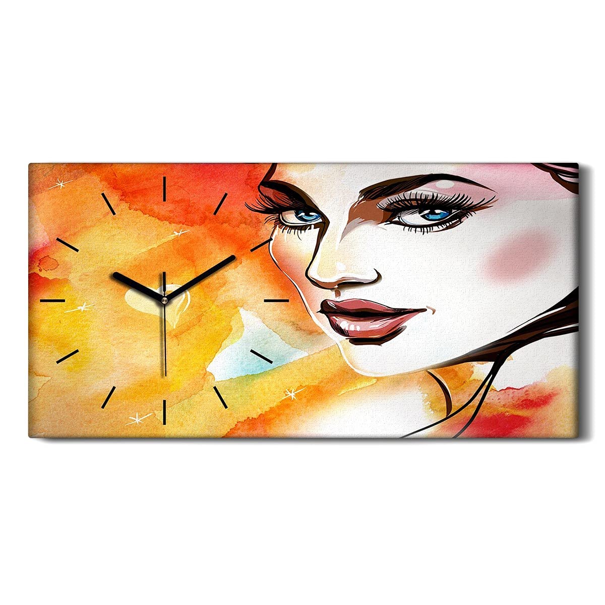 Horloge Silencieuse Toile Aquarelle avec Mains Noires pour Salon