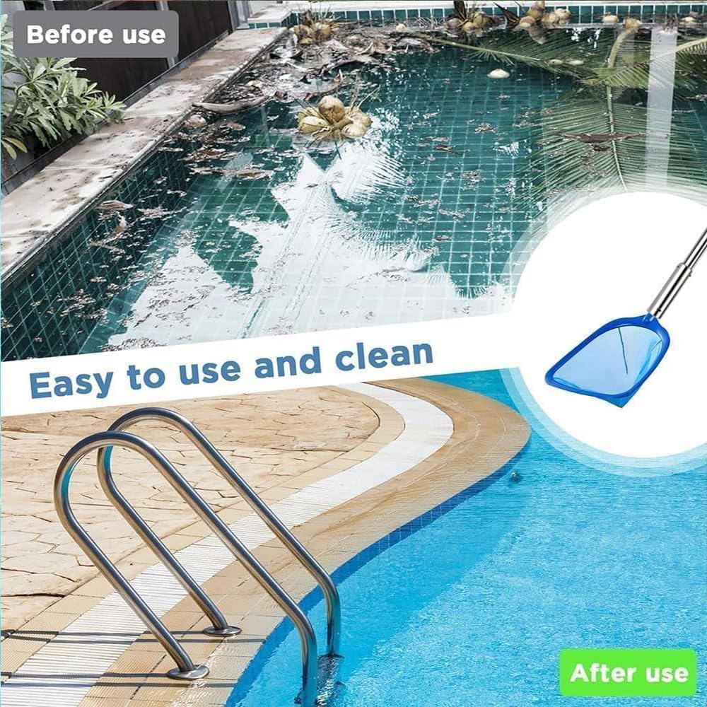 Retino per piscina con asta telescopica, retino per laghetto a maglia fine, con spazzola per piscina, set di pulizia per piscina, spa, laghetto, vasca idromassaggio, piscina gonfiabile (255 cm)