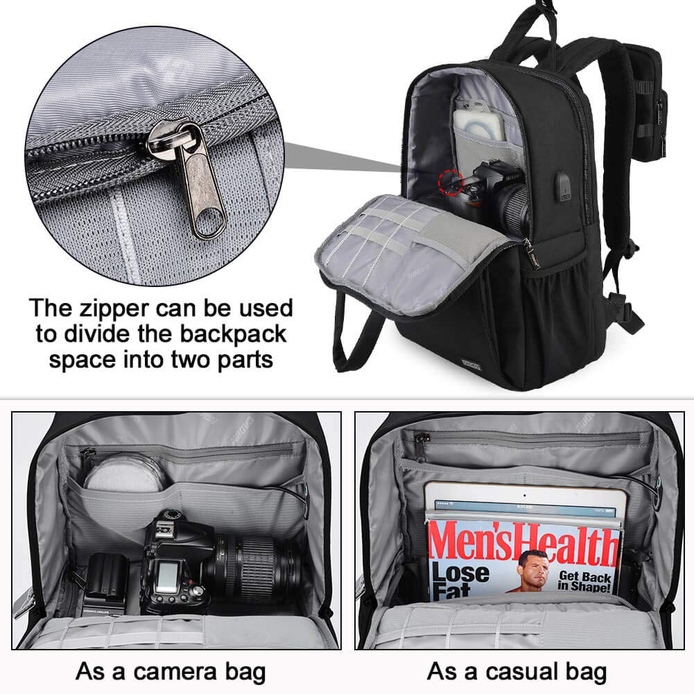 CADeN Camera Bag Laptop Backpack for Women and Men Waterproof Theft Proof Photography & Casual Travel Bag for DSLR Canon Nikon Sony Drone, Black