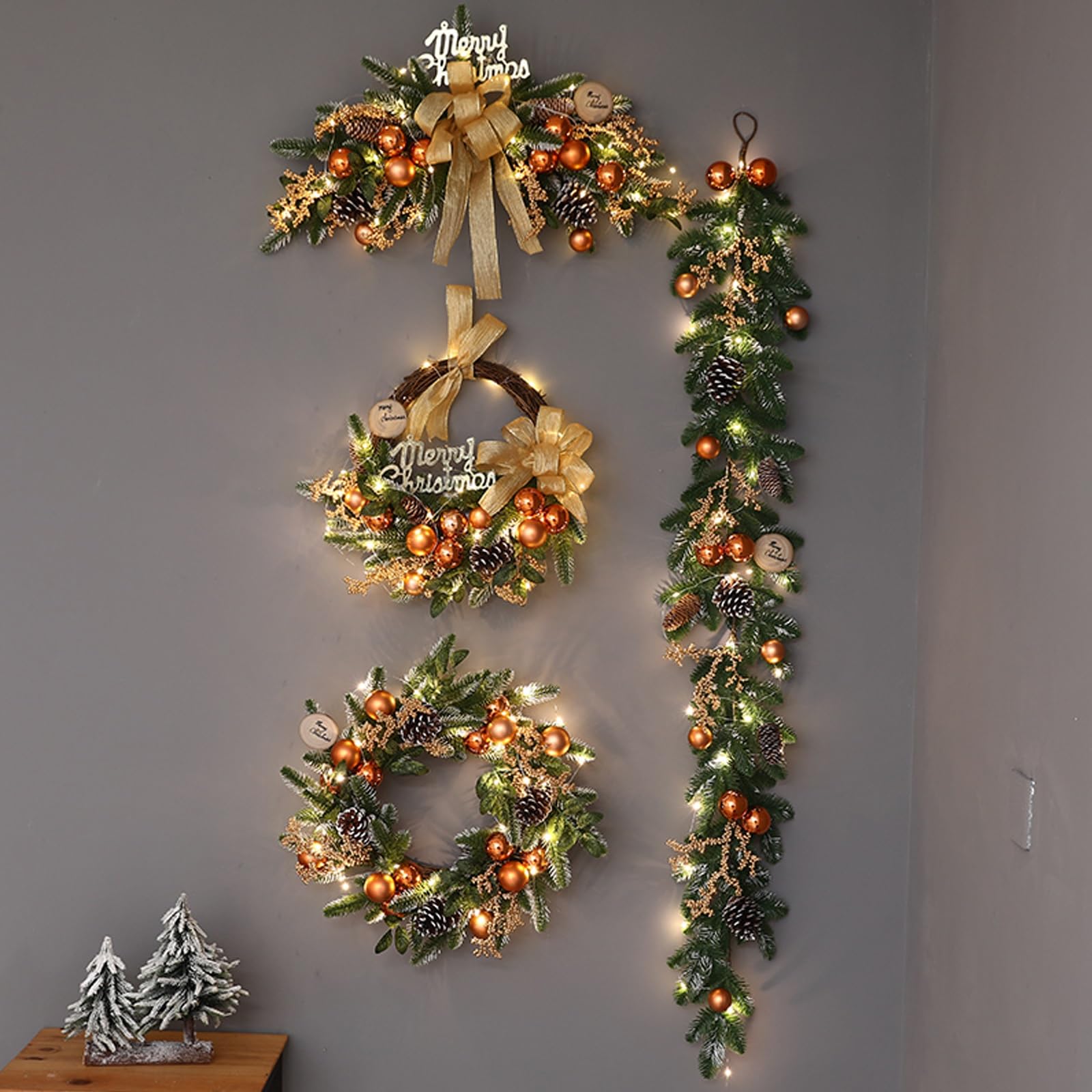 OPFdfhDFH Christmas wreaths, 4-piece Christmas Garland with Lights, Fall Decorations for Home Porch, Artificial, Outdoor for, Indoor