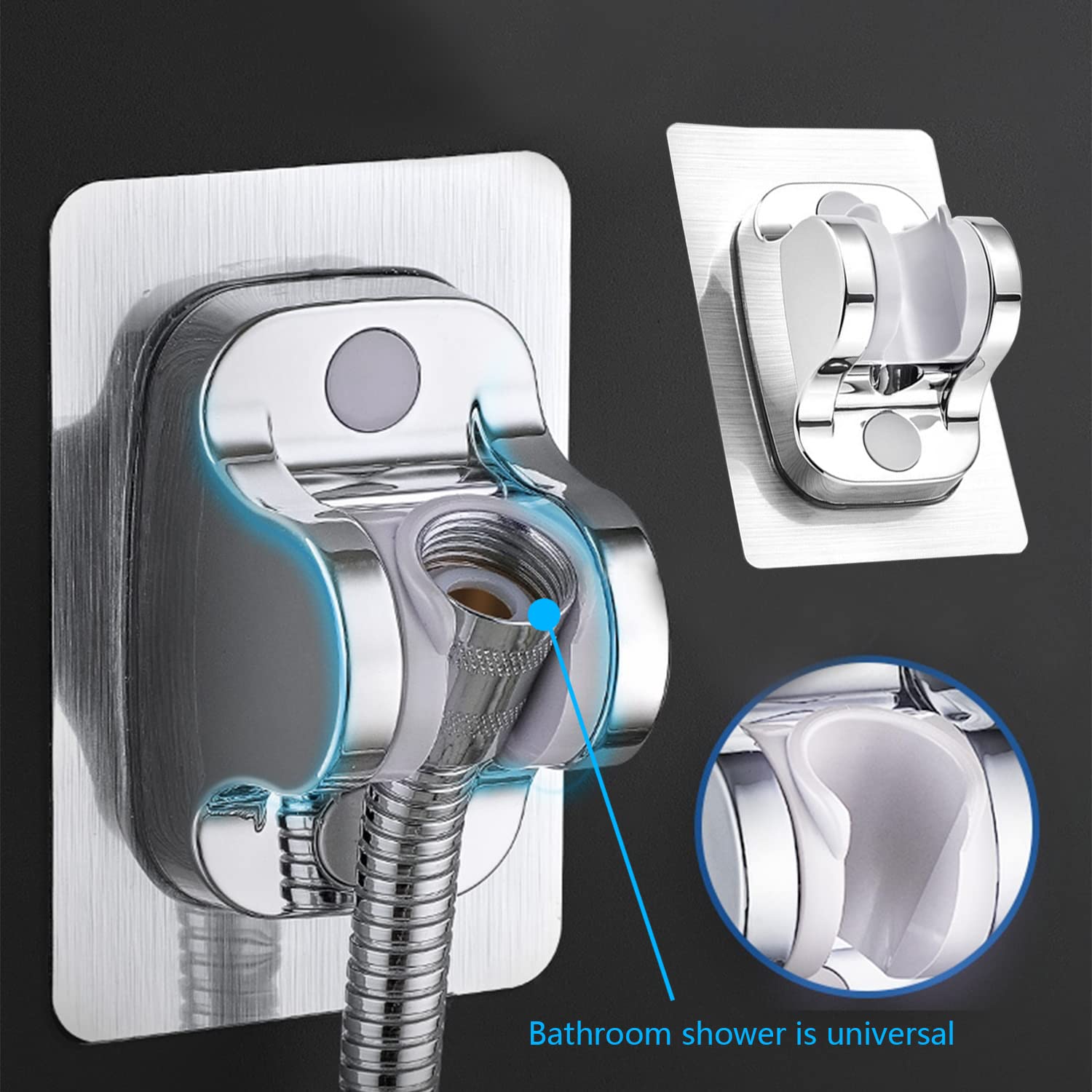 2 Pezzi Supporto Doccia Adesivo Muro Supporto Soffione Soccia ad Angolo Regolabile Impermeabile per Supporto Doccia Muro Hotel Bagno Argento