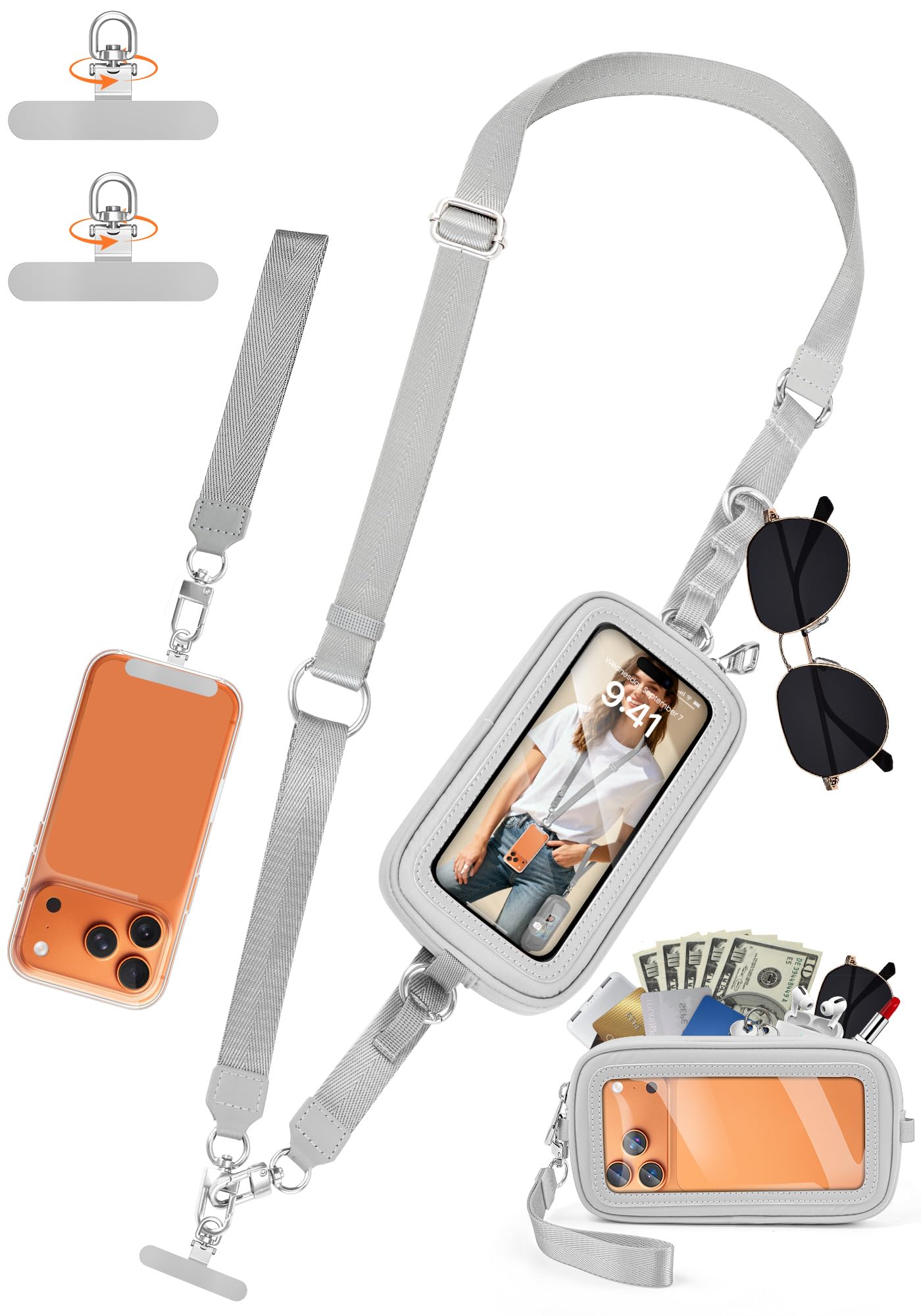 Photo 1 of takyu Phone Strap Crossbody with RFID Wallet - Grey