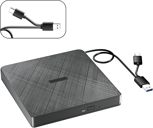 Unidad de CD externa, USB 3.0 y tipo C Grabador de CD DVD portátil +-RW Reproductor de DVD para portátil, unidad externa de CDDVD para computadora