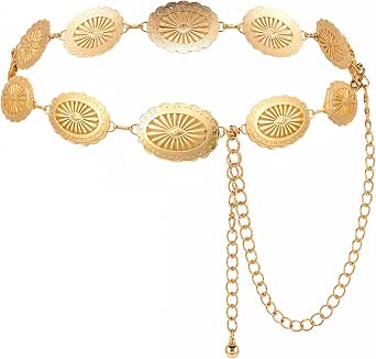 JIEYAO Cintura Metallica Western Concho Donna – Stile Cowgirl Boho – Regolabile, Color Oro