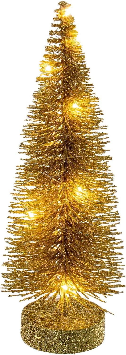 Vickerman 8"-10"-12" Gold Lit Bottle Brush Tree Set.