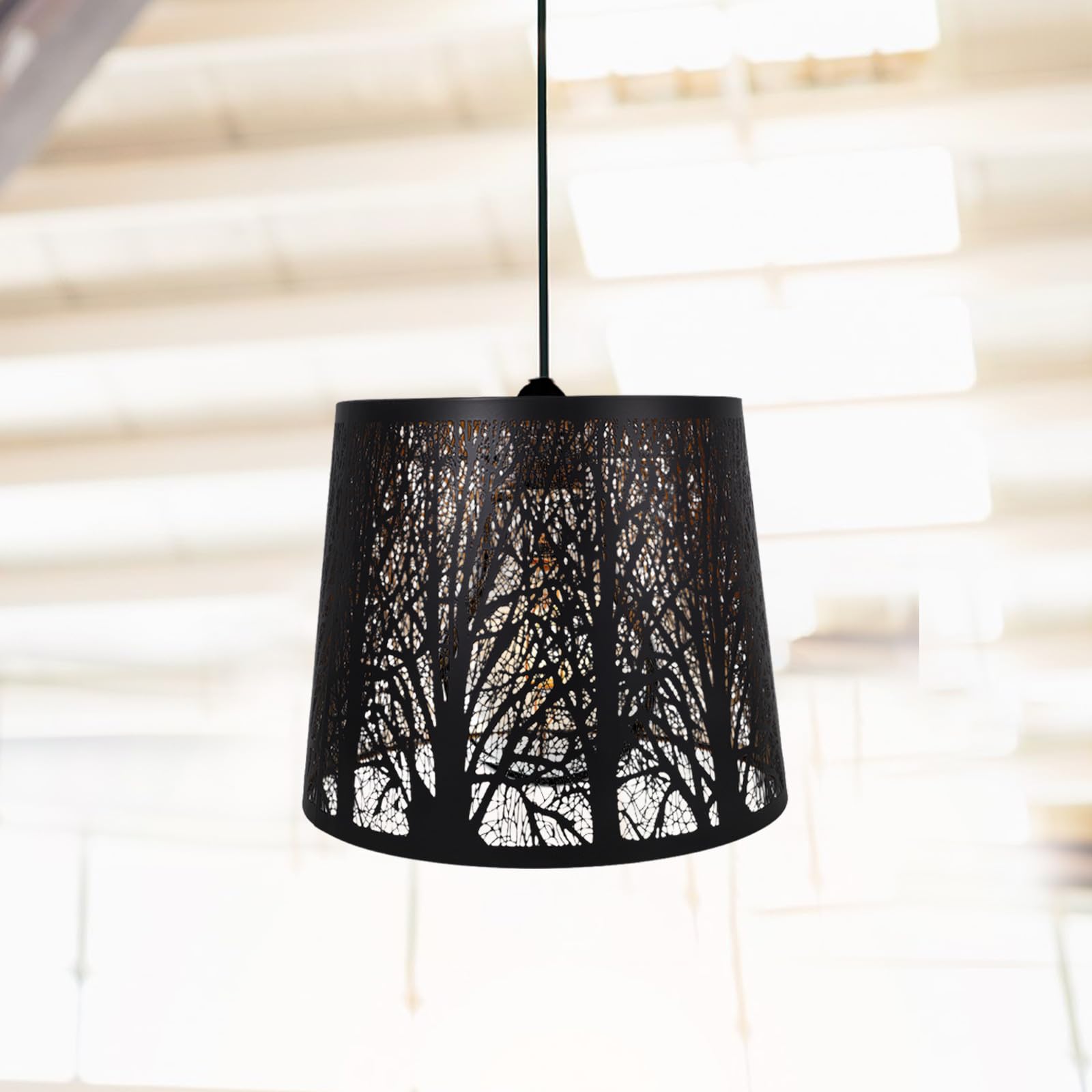 abat-jour en Métal Creux Sculpture Forêt abat-jour Rustique Cylindrique pour Lampe de Table Applique Murale ou Lampadaire Décoratif 1 Pièce Accessoire Éclairage