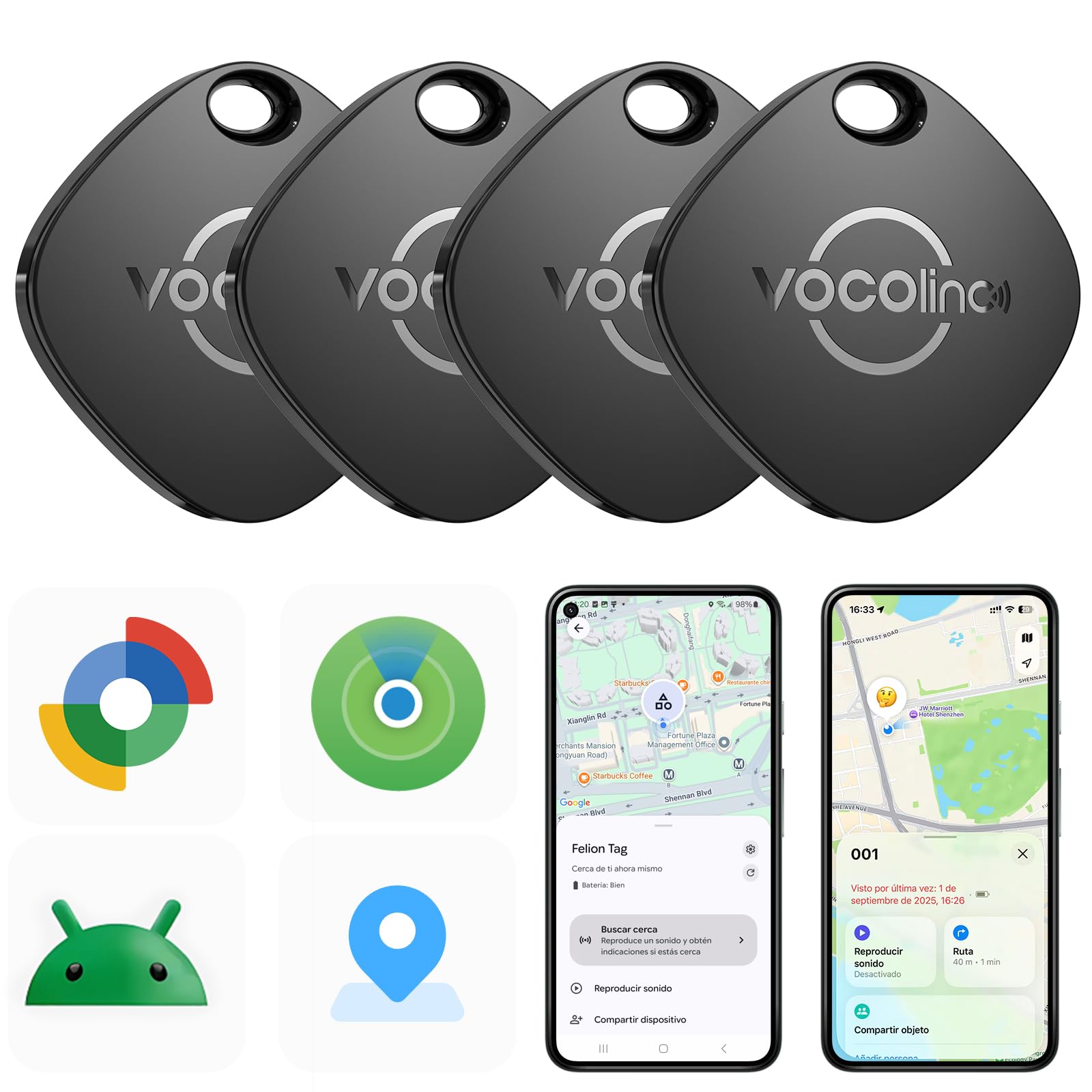 VOCOlinc Smart Tag para Android & iOS, Dual Sistema Buscador de Objetos Compatible con Google Localizador o Apple Buscar App, Localizador de Artículos para Llaves/Equipaje/Maleta, Batería Reemplazable — view 11