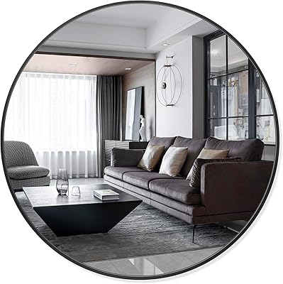 PexFix 36' Wall Round Mirror, Wall-Mounted Mirror Decorative Mirror Aluminum Alloy Frame, Beveled Accent Mirror Large Round Mirror for Bedroom, Bathroom Entryway, Vanity, Dining Room(Black)