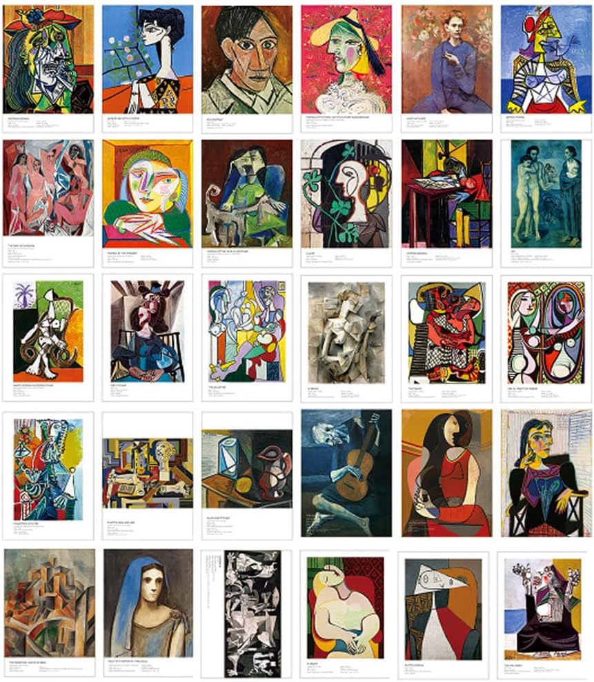 HOSTEESSCHOICE Beautiful Art Postcards set of 30 Post card of Pablo Picasso variety pack Famous Painting Scenery,4 x 6 Inches