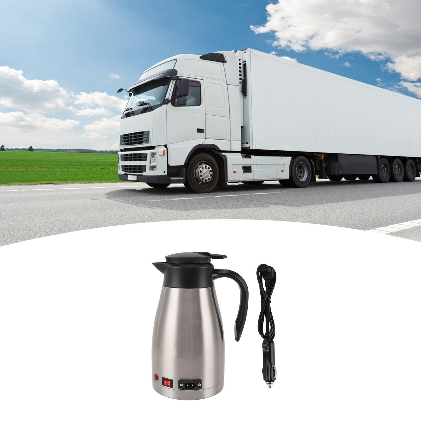 Hervidor de Agua Eléctrico para Coche de Acero Inoxidable de 1300 Ml con Diseño de Seguridad, Hervidor de Agua Portátil para Coche Eléctrico para Viajes por Carretera y Vehículos de Negocios