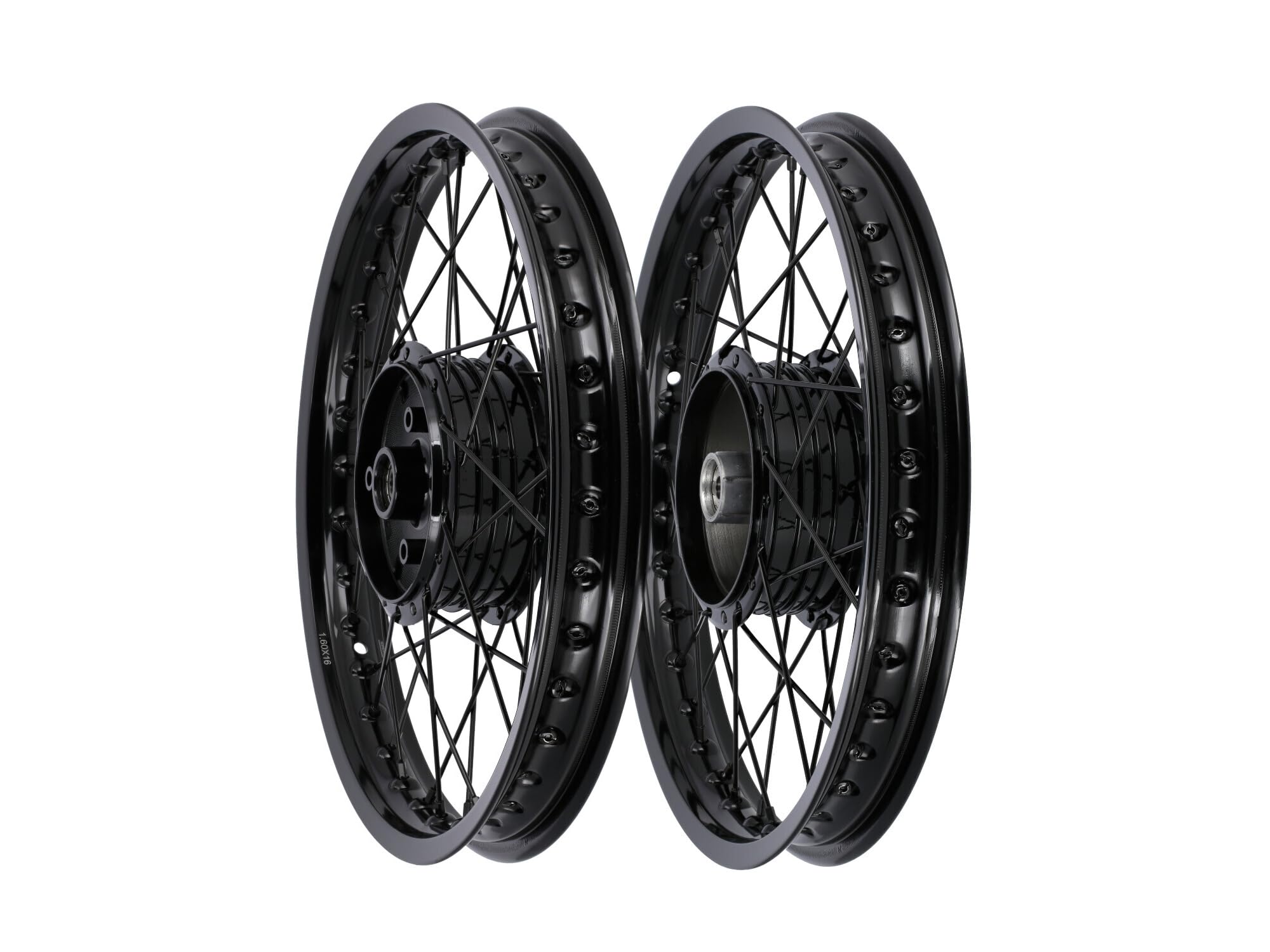 Set: 2x Speichenrad 1,6 x 16" Alufelge, Speichen, Nabe in Schwarz - für Sim