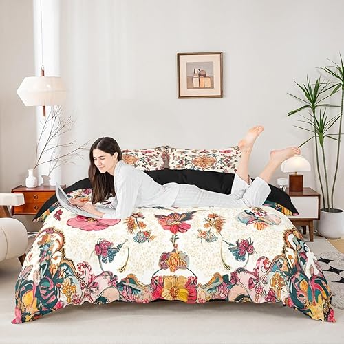 Miniatura 3 de Erosebridal Juego de funda de edredón floral exótica tamaño Queen, juego de ropa de cama bohemio, floral, persa, exótica, tribal, floral, abstracto,
