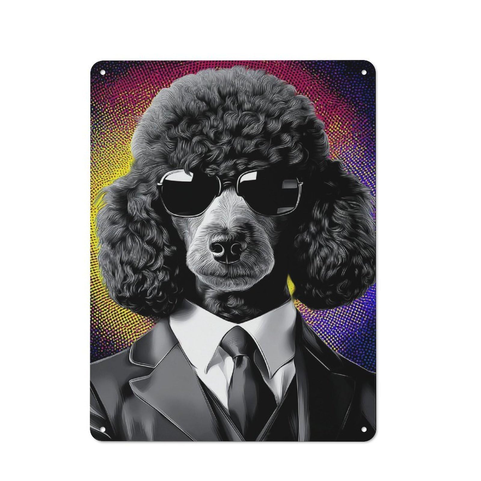 Junmoney Stylish Poodle In Suit Art Print-2 Classic Metal Wall Decor 40X30cm, Decorative Tin Plaque For Cafe, Pub, Workshop Or Home Bar