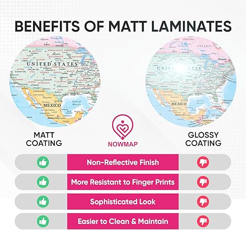 Miniatura 6 de NOWMAP Juego de póster de mapa del mundo mate antirreflejos y mapa de EE. UU., 18 x 29 pulgadas, incluye calcomanías para un fácil montaje en pared