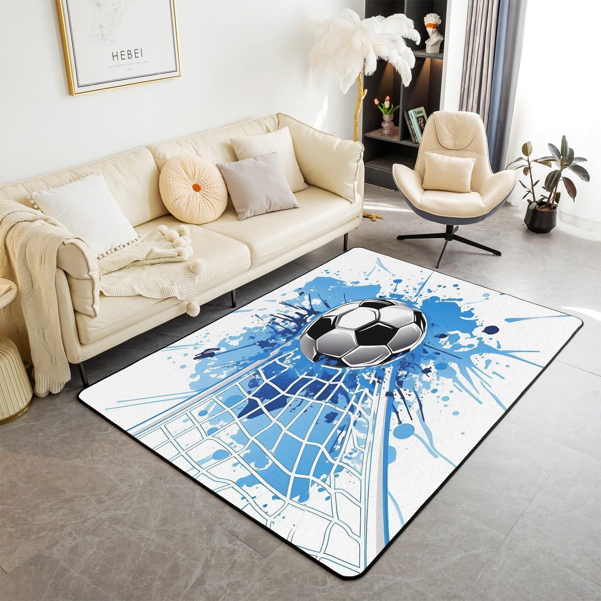 Homemissing Jungen Fußball Teppich 100x150cm Ball Gaming Fußball Küchenteppich für Kinder Mädchen Sport Thema Wohnzimmerteppich Zimmer Dekor