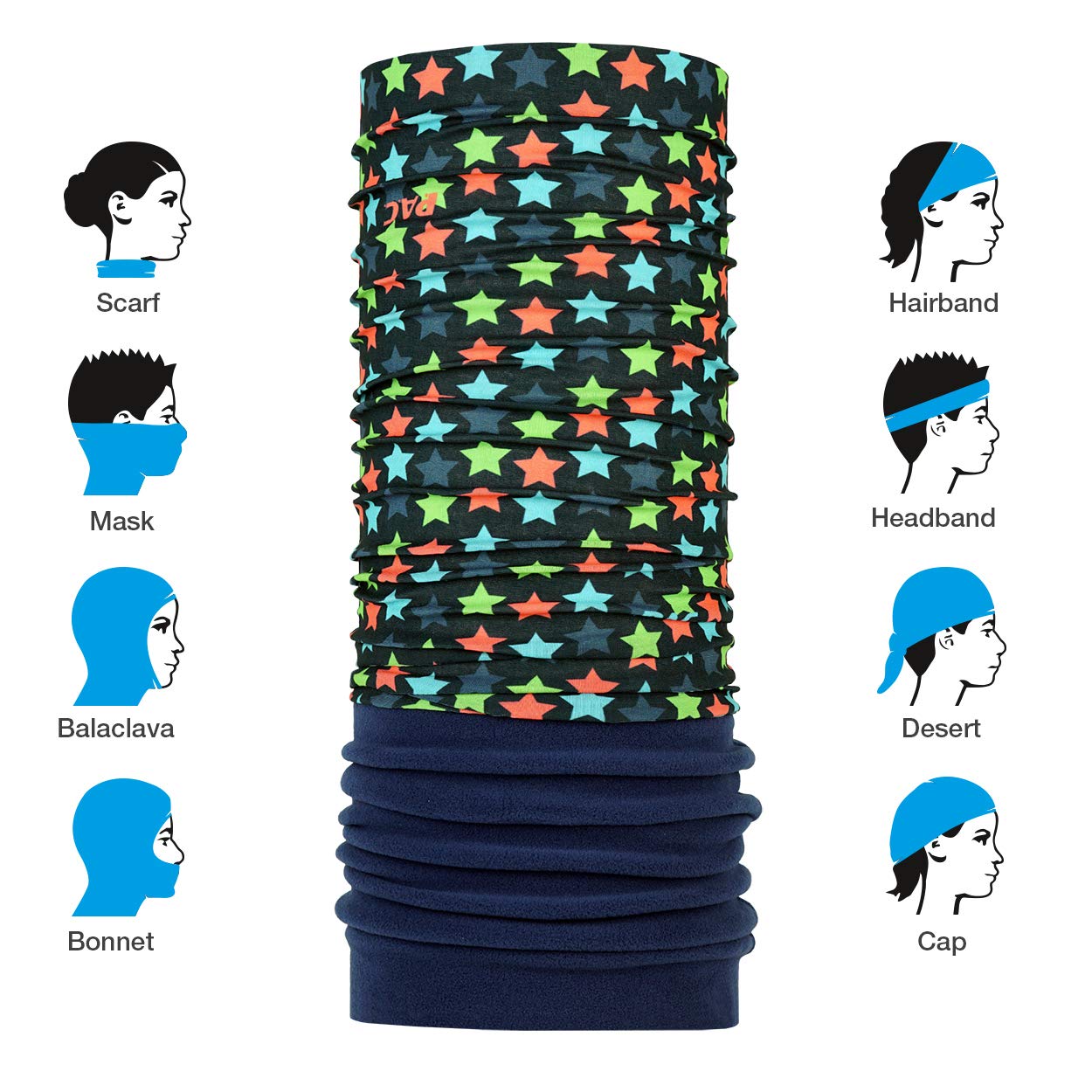 P.A.C. Kids Fleece Multifunktionstuch - Outdoor, Ski, Halstuch, nachhaltiges Schlauchtuch, Kinder, viele Tragevarianten